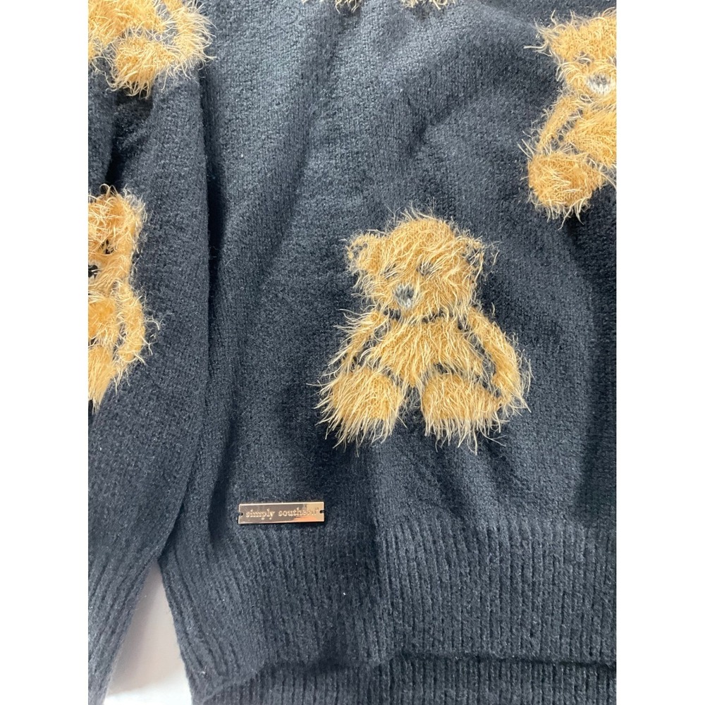 Simply Southern Black Teddy Bear Fuzzy Knit Crewneck Sweater L - Picture 3 of 8